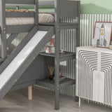 Twin over Full Bunk Bed with 2 Drawers,Slide,Shelves Gray - Home Elegance USA