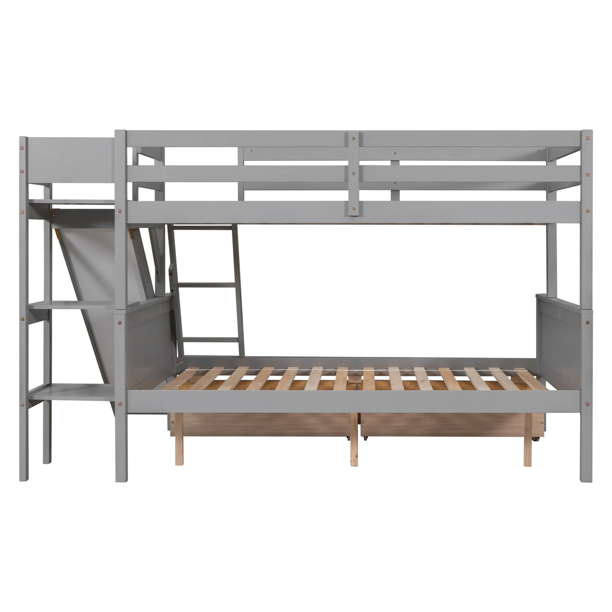 Twin over Full Bunk Bed with 2 Drawers,Slide,Shelves Gray - Home Elegance USA