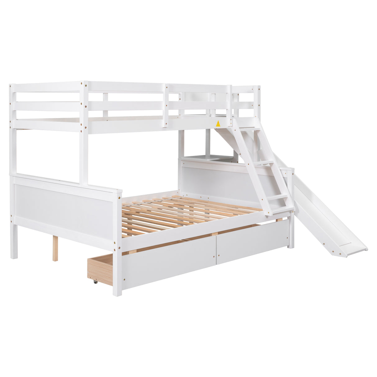 Twin over Full Bunk Bed with 2 Drawers,Slide,Shelves White - Home Elegance USA