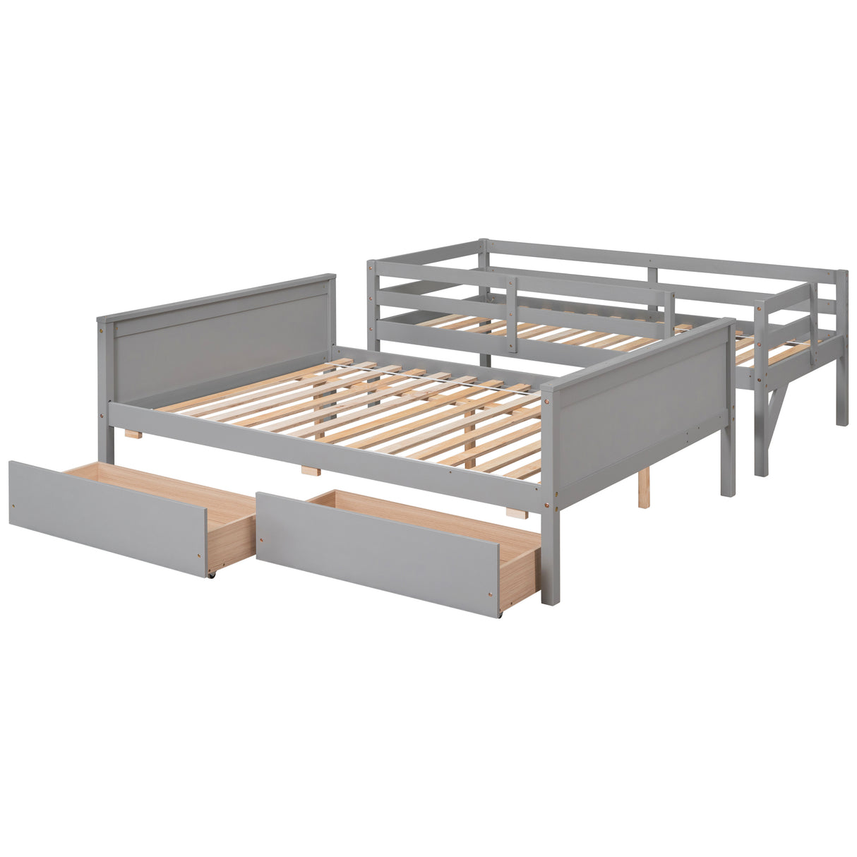 Twin over Full Bunk Bed with 2 Drawers,Slide,Shelves Gray - Home Elegance USA