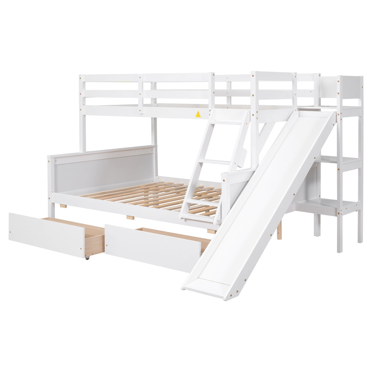 Twin over Full Bunk Bed with 2 Drawers,Slide,Shelves White - Home Elegance USA