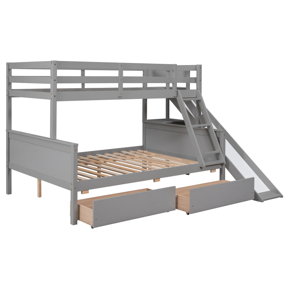 Twin over Full Bunk Bed with 2 Drawers,Slide,Shelves Gray - Home Elegance USA