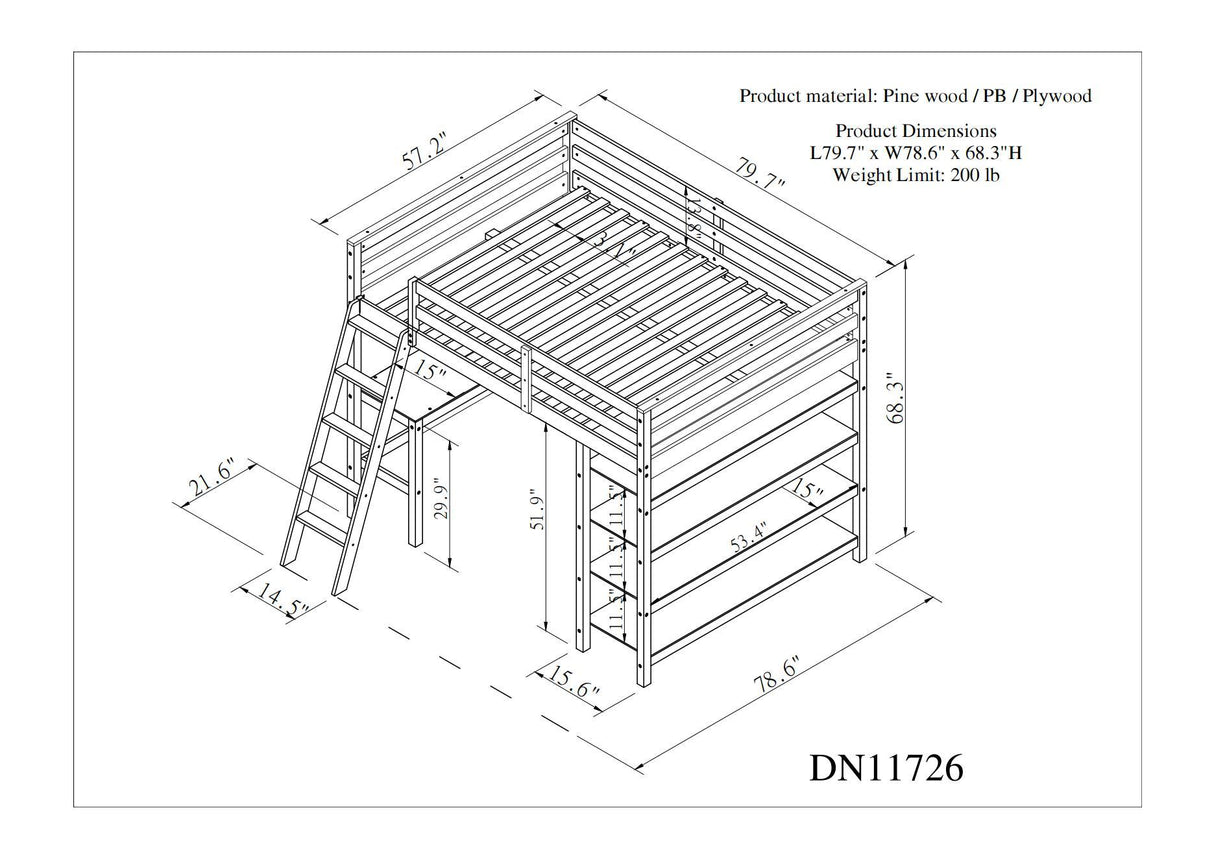 Loft Bed Full with desk,ladder,shelves , Espresso - Home Elegance USA