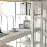 Full Loft Bed with Desk and Shelves,White - Home Elegance USA