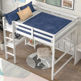 Full Loft Bed with Desk and Shelves,White - Home Elegance USA