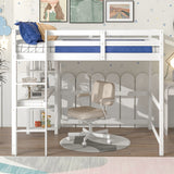 Full Loft Bed with Desk and Shelves,White - Home Elegance USA