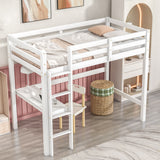 Twin Loft Bed with  built-in desk,White - Home Elegance USA