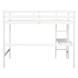 Twin Loft Bed with  built-in desk,White - Home Elegance USA