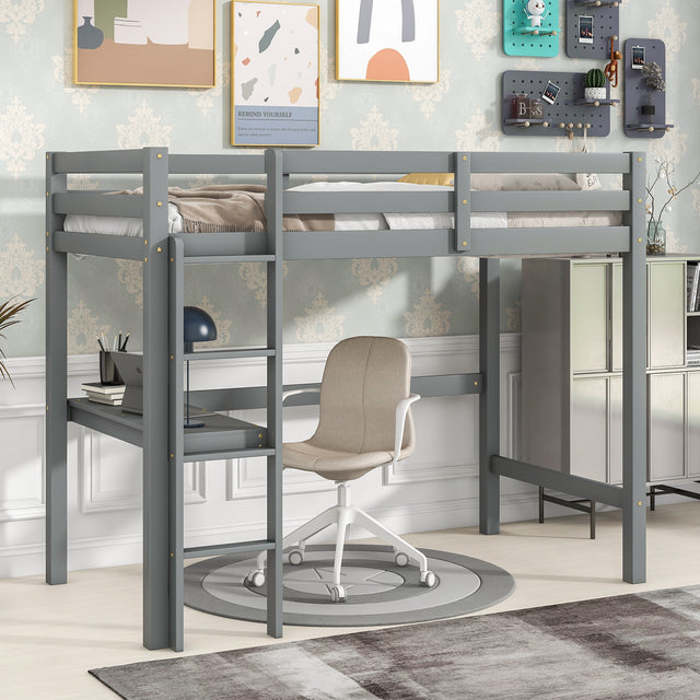 Twin Loft Bed with  built-in desk,Grey - Home Elegance USA