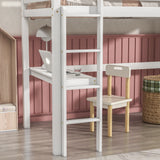 Twin Loft Bed with  built-in desk,White - Home Elegance USA