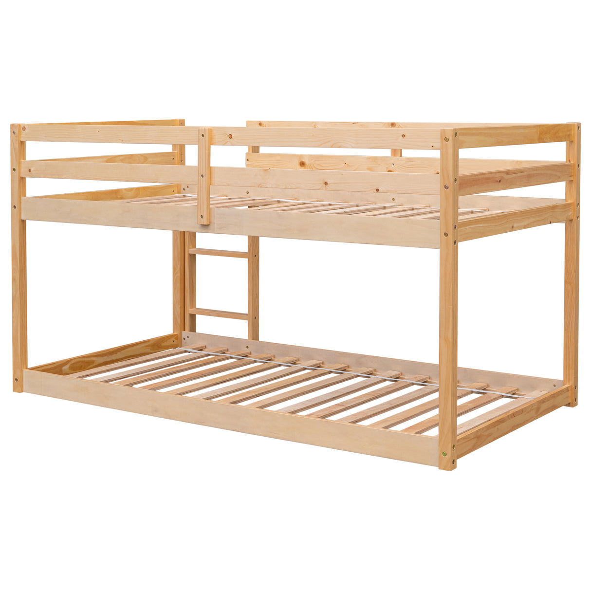 Twin over Twin Floor Bunk Bed,Natural - Home Elegance USA