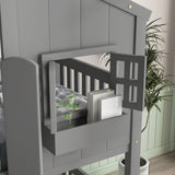 Twin over Twin House Bunk Bed with Roof , Window, Window  Box, Door , with Safety Guardrails and Ladder, Grey - Home Elegance USA