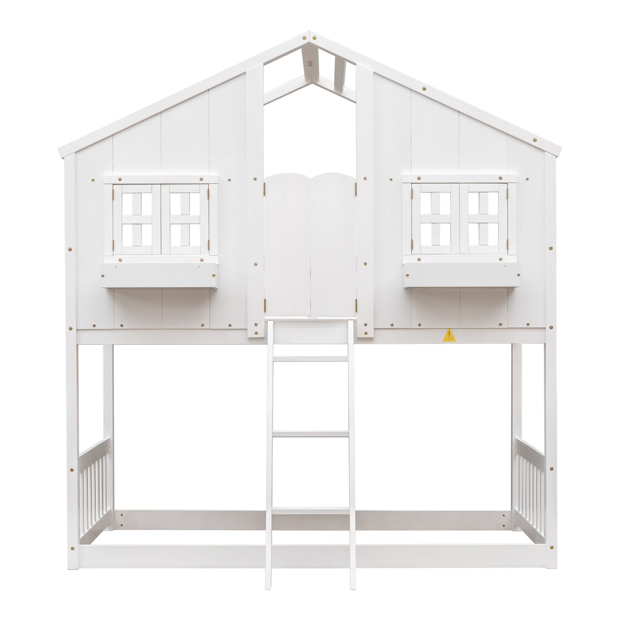 Twin over Twin House Bunk Bed with Roof , Window, Window  Box, Door , with Safety Guardrails and Ladder,White - Home Elegance USA