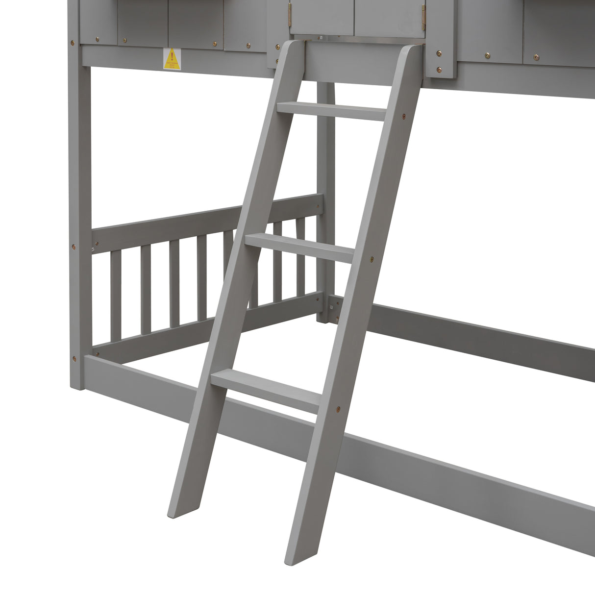Twin over Twin House Bunk Bed with Roof , Window, Window  Box, Door , with Safety Guardrails and Ladder, Grey - Home Elegance USA