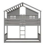 Twin over Twin House Bunk Bed with Roof , Window, Window  Box, Door , with Safety Guardrails and Ladder, Grey - Home Elegance USA