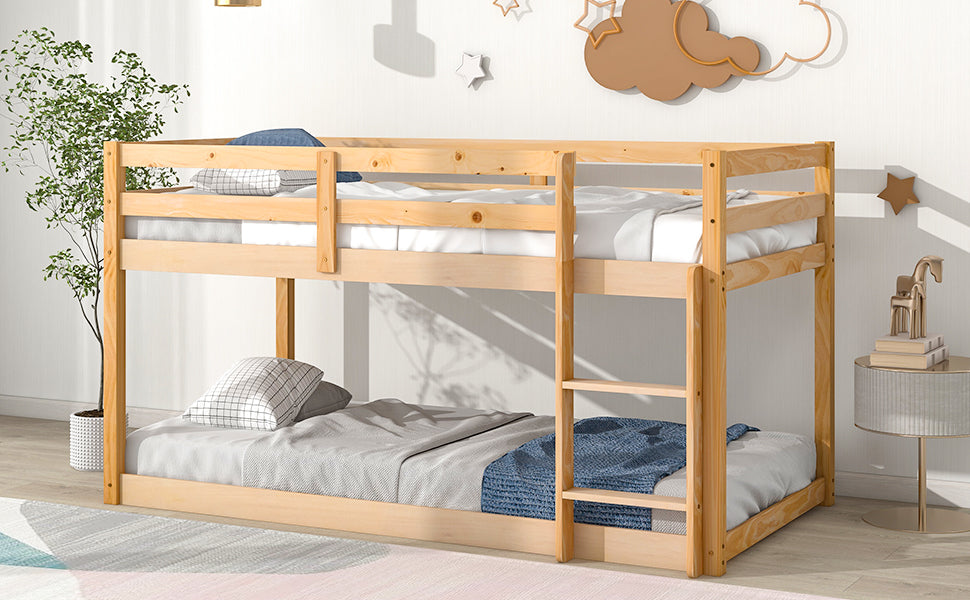 Twin over Twin Floor Bunk Bed,Natural - Home Elegance USA