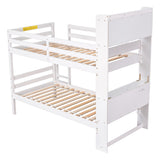 Twin Over Twin Bunk Beds with Bookcase Headboard, Solid Wood Bed Frame with Safety Rail and Ladder, Kids/Teens Bedroom, Guest Room Furniture, Can Be converted into 2 Beds, White - Home Elegance USA