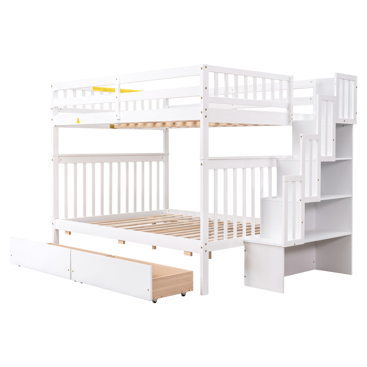 Full Over Full Bunk Bed with 2 Drawers and Staircases, Convertible into 2 Beds, the Bunk Bed with Staircase and Safety Rails for Kids, Teens, Adults, White - Home Elegance USA