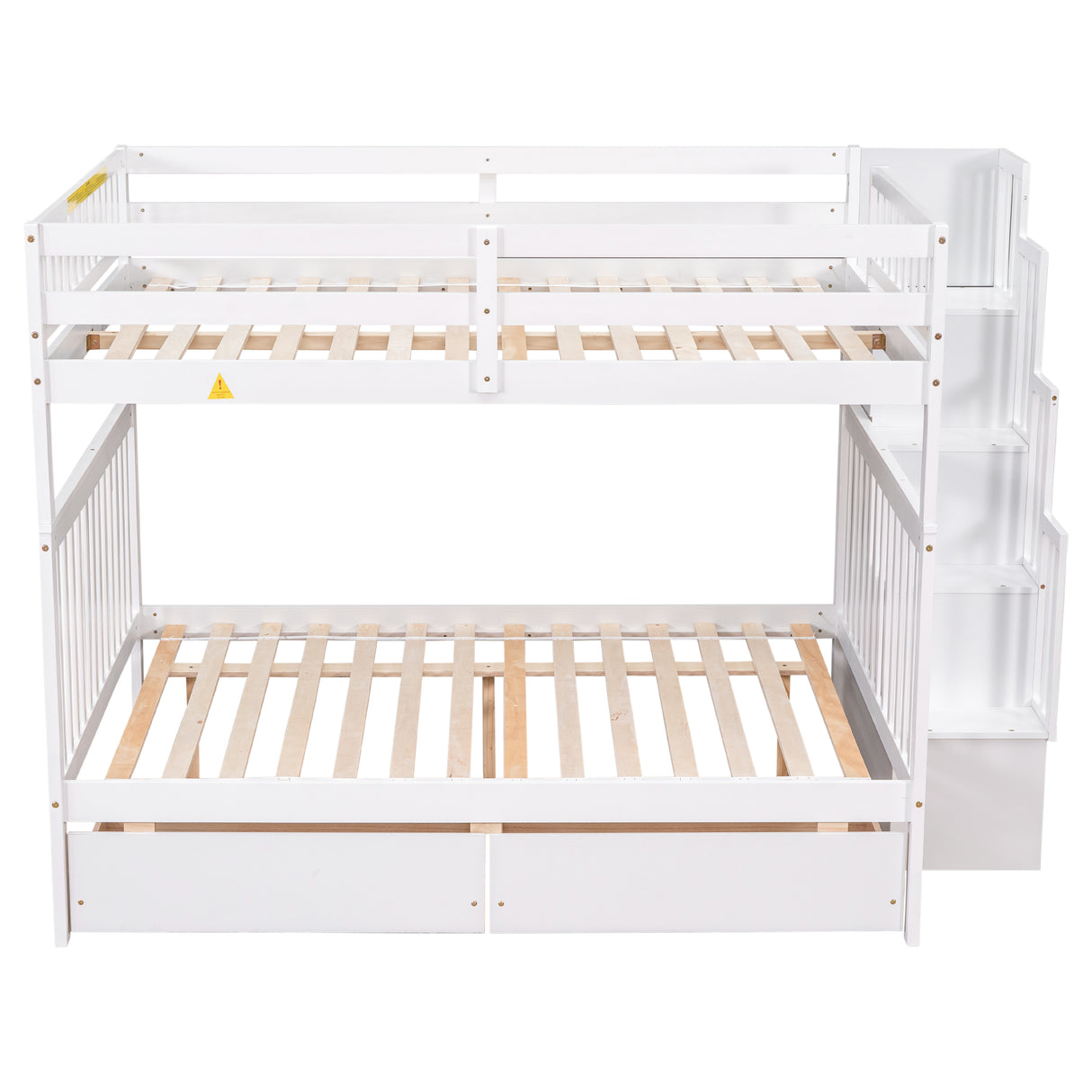 Full Over Full Bunk Bed with 2 Drawers and Staircases, Convertible into 2 Beds, the Bunk Bed with Staircase and Safety Rails for Kids, Teens, Adults, White - Home Elegance USA