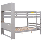 Full Over Full Bunk Beds with Bookcase Headboard, Solid Wood Bed Frame with Safety Rail and Ladder, Kids/Teens Bedroom, Guest Room Furniture, Can Be converted into 2 Beds, Grey - Home Elegance USA