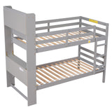 Twin Over Twin Bunk Beds with Bookcase Headboard, Solid Wood Bed Frame with Safety Rail and Ladder, Kids/Teens Bedroom, Guest Room Furniture, Can Be converted into 2 Beds, Grey - Home Elegance USA