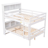 Full Over Full Bunk Beds with Bookcase Headboard, Solid Wood Bed Frame with Safety Rail and Ladder, Kids/Teens Bedroom, Guest Room Furniture, Can Be converted into 2 Beds, White - Home Elegance USA