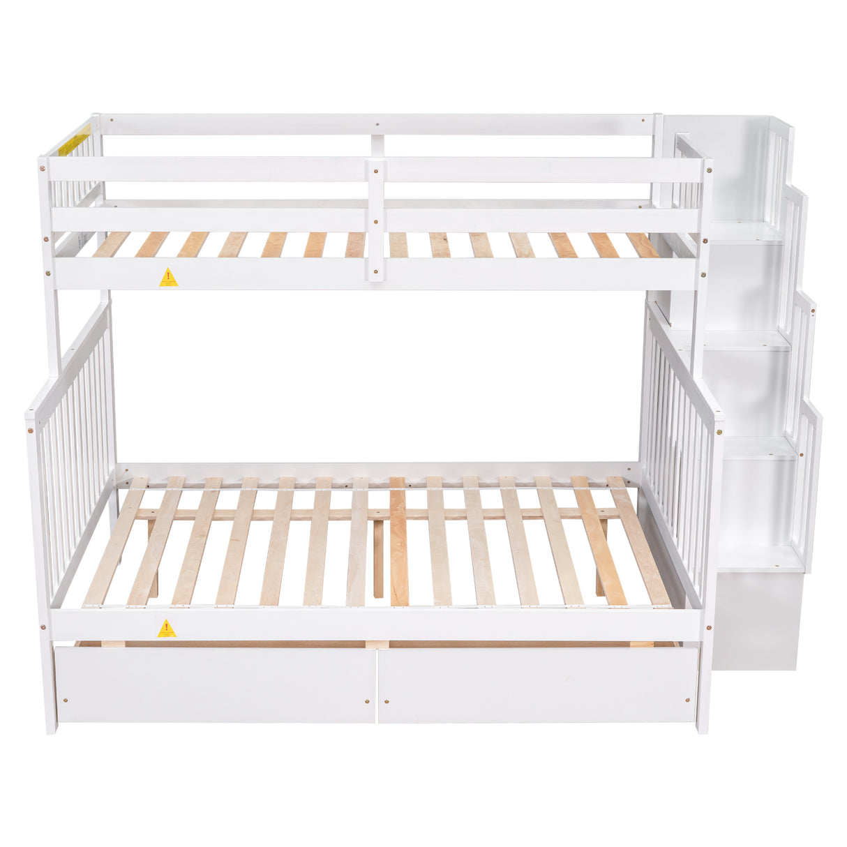 Twin Over Full Bunk Bed with 2 Drawers and Staircases, Convertible into 2 Beds, the Bunk Bed with Staircase and Safety Rails for Kids, Teens, Adults, White Home Elegance USA