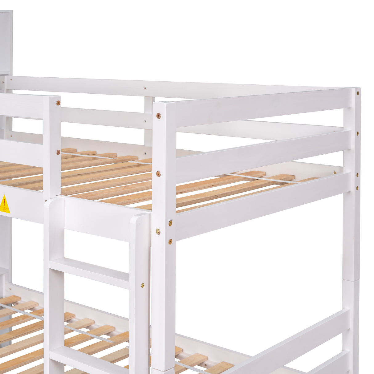 Twin Over Twin Bunk Beds with Bookcase Headboard, Solid Wood Bed Frame with Safety Rail and Ladder, Kids/Teens Bedroom, Guest Room Furniture, Can Be converted into 2 Beds, White - Home Elegance USA