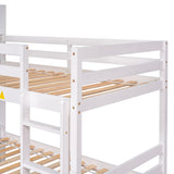 Twin Over Twin Bunk Beds with Bookcase Headboard, Solid Wood Bed Frame with Safety Rail and Ladder, Kids/Teens Bedroom, Guest Room Furniture, Can Be converted into 2 Beds, White - Home Elegance USA