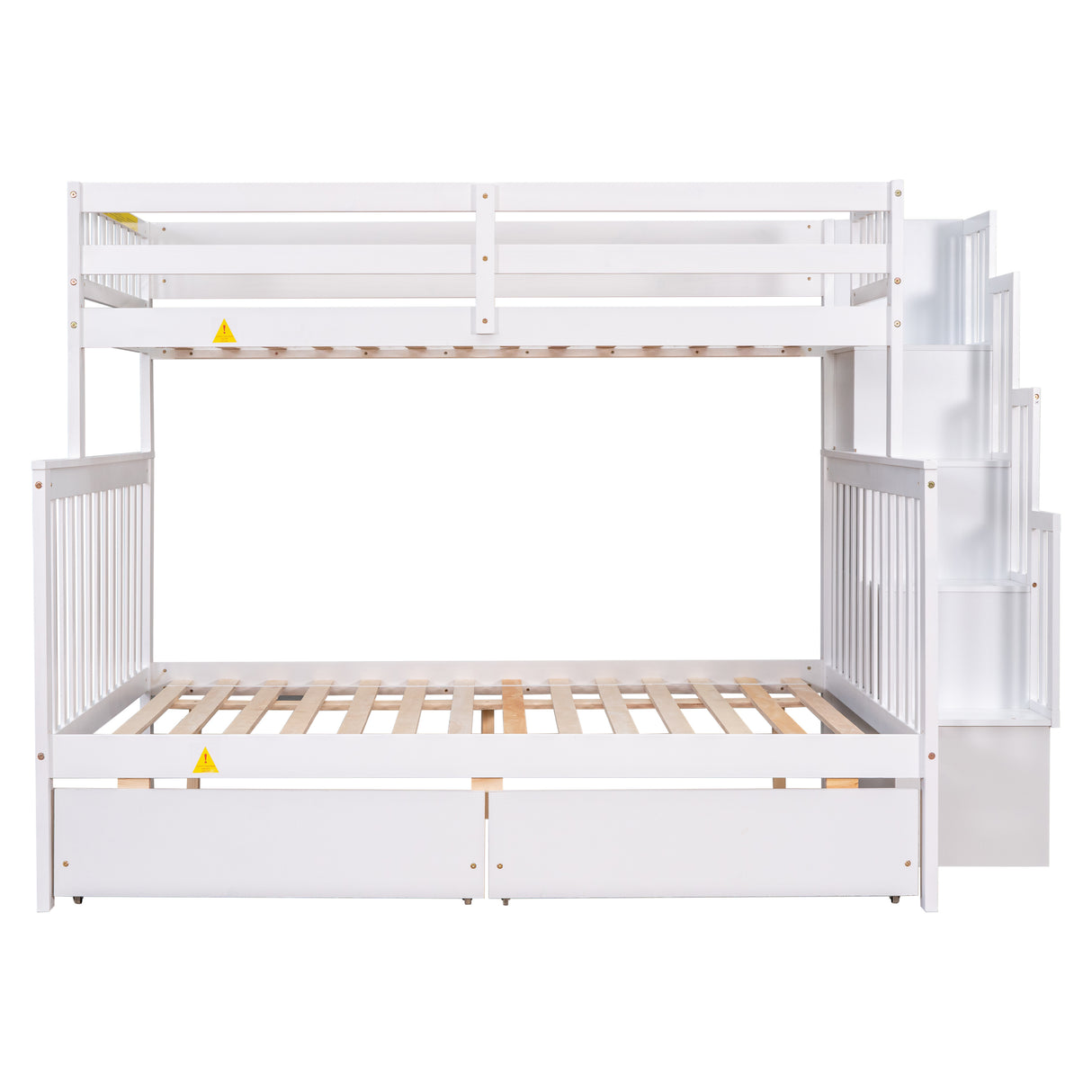 Twin Over Full Bunk Bed with 2 Drawers and Staircases, Convertible into 2 Beds, the Bunk Bed with Staircase and Safety Rails for Kids, Teens, Adults, White - Home Elegance USA