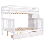 Twin Over Full Bunk Bed with 2 Drawers and Staircases, Convertible into 2 Beds, the Bunk Bed with Staircase and Safety Rails for Kids, Teens, Adults, White - Home Elegance USA