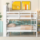 Full Over Full Bunk Beds with Bookcase Headboard, Solid Wood Bed Frame with Safety Rail and Ladder, Kids/Teens Bedroom, Guest Room Furniture, Can Be converted into 2 Beds, White - Home Elegance USA