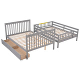 Full Over Full Bunk Bed with 2 Drawers and Staircases, Convertible into 2 Beds, the Bunk Bed with Staircase and Safety Rails for Kids, Teens, Adults, Grey - Home Elegance USA