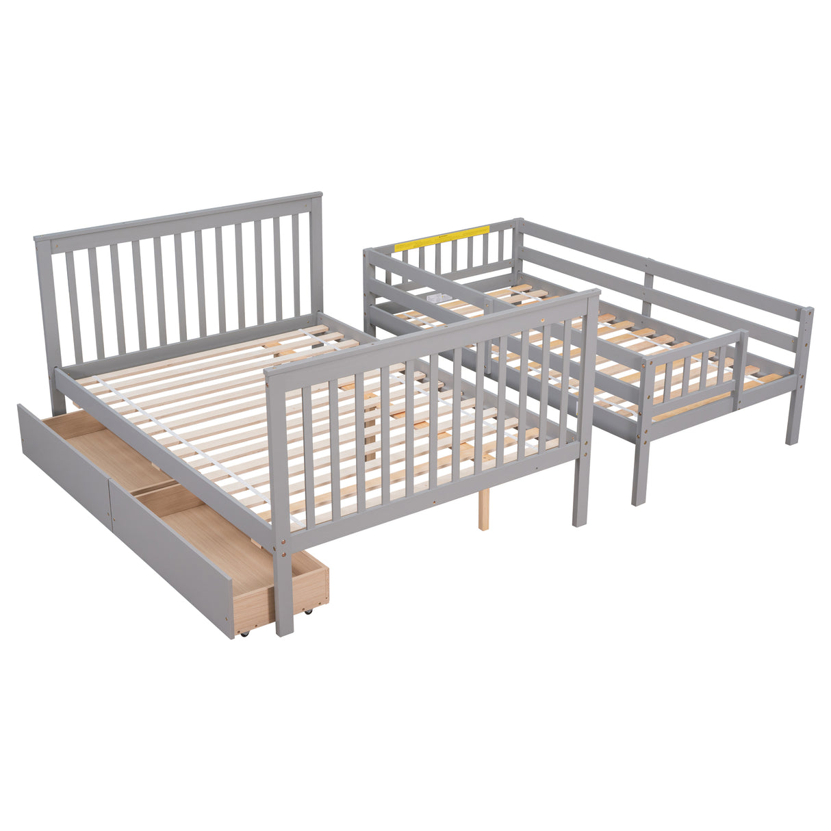 Twin Over Full Bunk Bed with 2 Drawers and Staircases, Convertible into 2 Beds, the Bunk Bed with Staircase and Safety Rails for Kids, Teens, Adults, Grey - Home Elegance USA