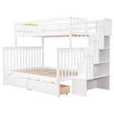 Twin Over Full Bunk Bed with 2 Drawers and Staircases, Convertible into 2 Beds, the Bunk Bed with Staircase and Safety Rails for Kids, Teens, Adults, White Home Elegance USA