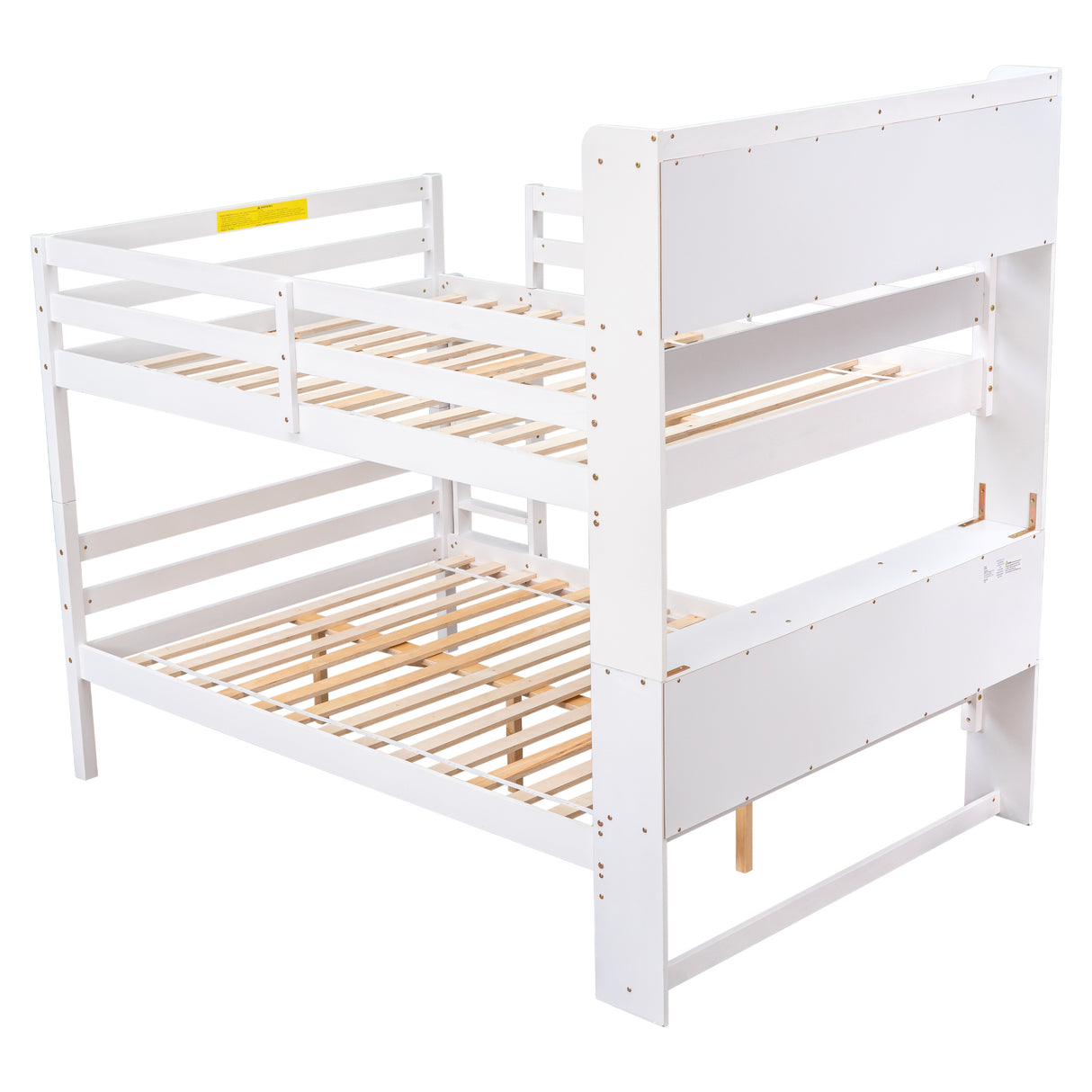 Full Over Full Bunk Beds with Bookcase Headboard, Solid Wood Bed Frame with Safety Rail and Ladder, Kids/Teens Bedroom, Guest Room Furniture, Can Be converted into 2 Beds, White - Home Elegance USA