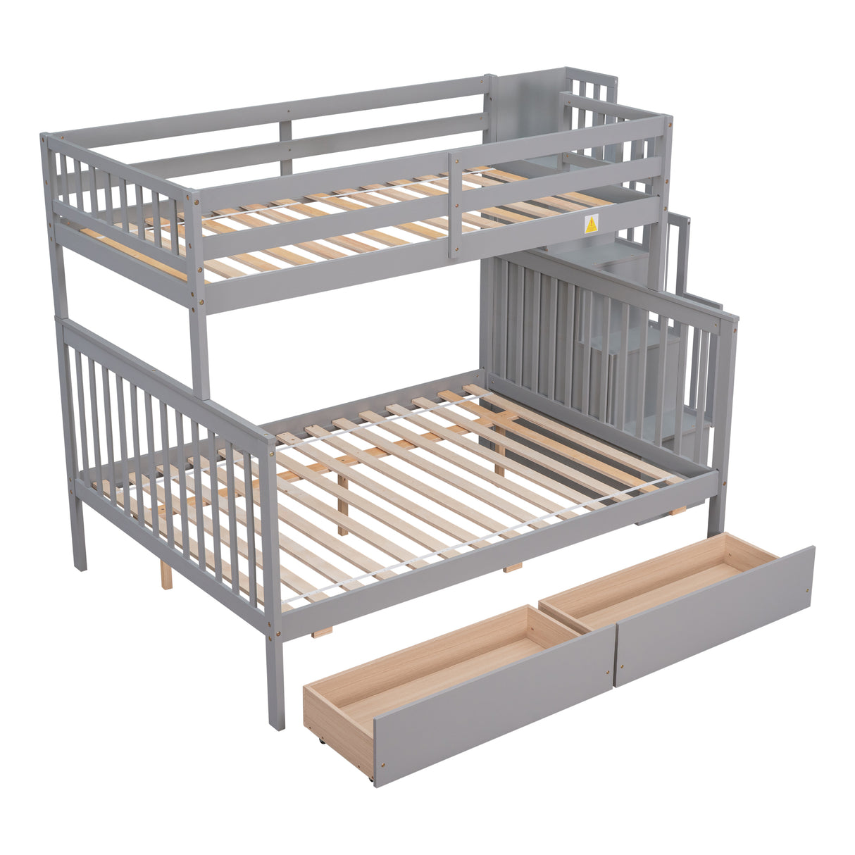 Twin Over Full Bunk Bed with 2 Drawers and Staircases, Convertible into 2 Beds, the Bunk Bed with Staircase and Safety Rails for Kids, Teens, Adults, Grey - Home Elegance USA