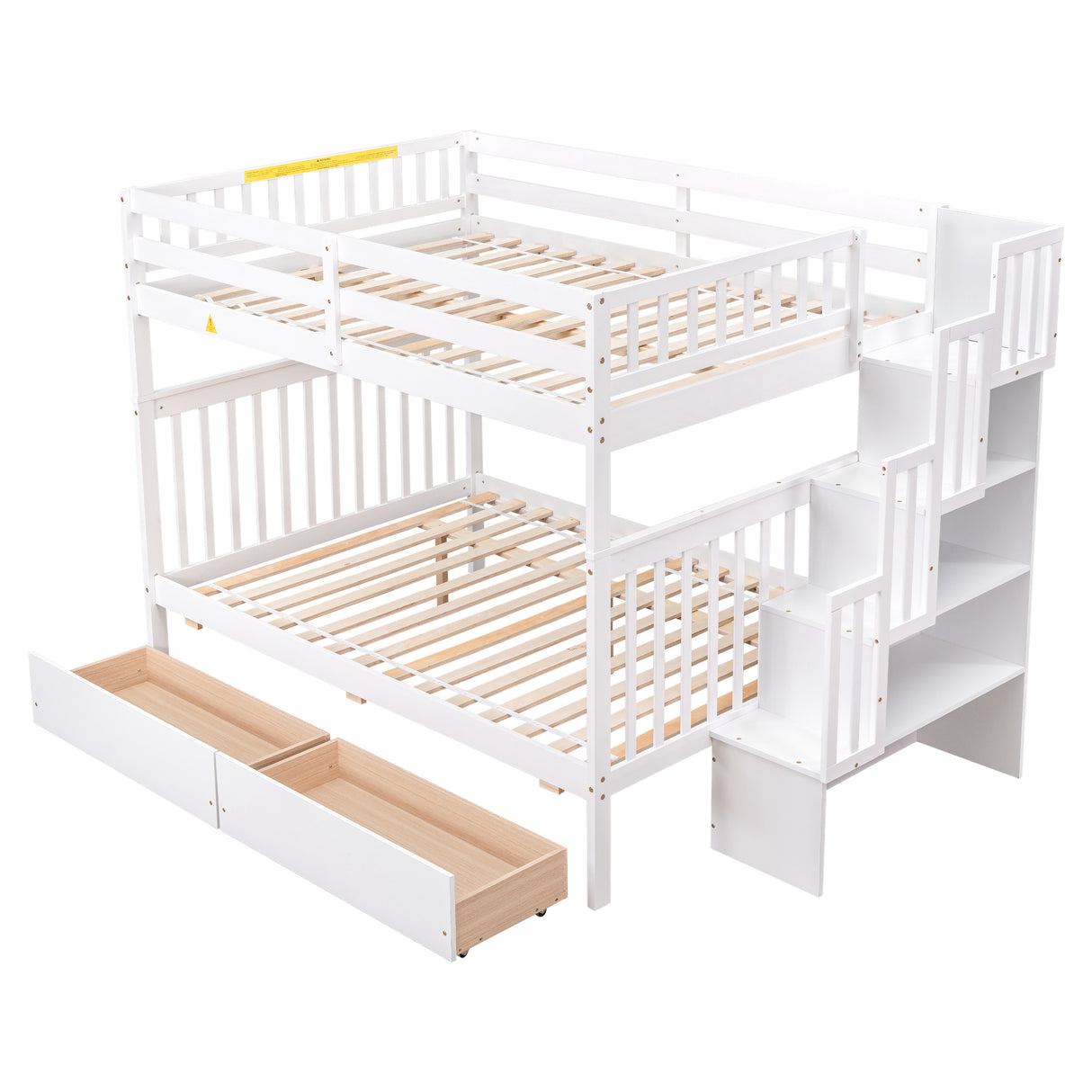 Full Over Full Bunk Bed with 2 Drawers and Staircases, Convertible into 2 Beds, the Bunk Bed with Staircase and Safety Rails for Kids, Teens, Adults, White - Home Elegance USA