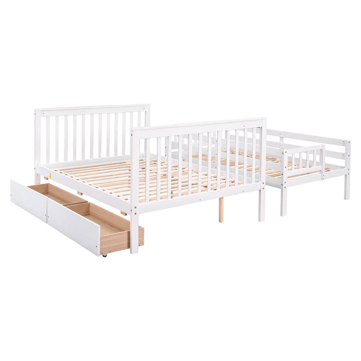 Twin Over Full Bunk Bed with 2 Drawers and Staircases, Convertible into 2 Beds, the Bunk Bed with Staircase and Safety Rails for Kids, Teens, Adults, White Home Elegance USA