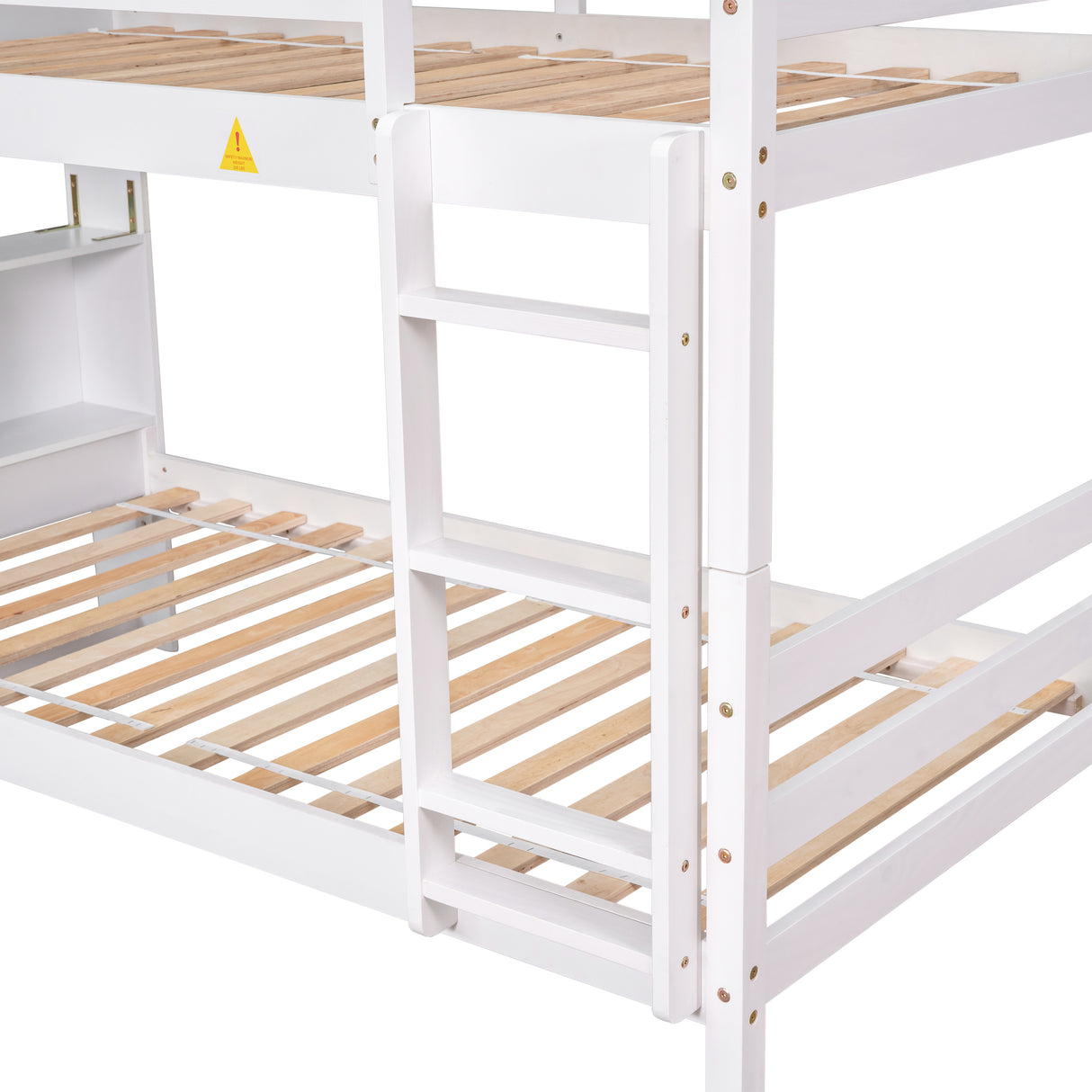 Twin Over Twin Bunk Beds with Bookcase Headboard, Solid Wood Bed Frame with Safety Rail and Ladder, Kids/Teens Bedroom, Guest Room Furniture, Can Be converted into 2 Beds, White - Home Elegance USA