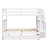 Full Over Full Bunk Bed with 2 Drawers and Staircases, Convertible into 2 Beds, the Bunk Bed with Staircase and Safety Rails for Kids, Teens, Adults, White - Home Elegance USA