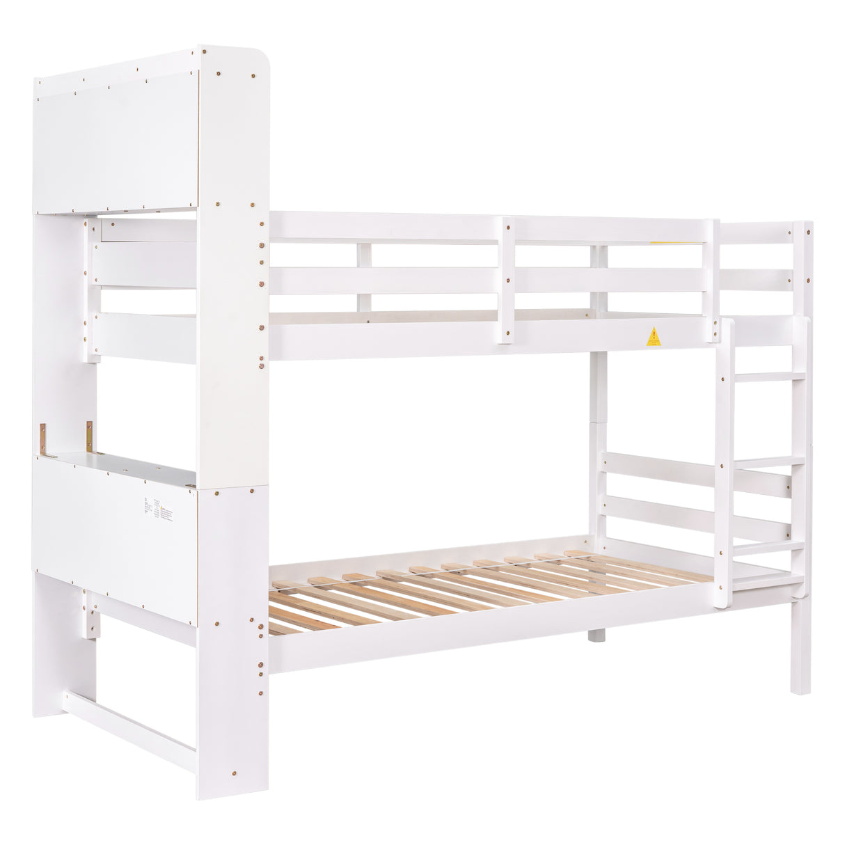 Twin Over Twin Bunk Beds with Bookcase Headboard, Solid Wood Bed Frame with Safety Rail and Ladder, Kids/Teens Bedroom, Guest Room Furniture, Can Be converted into 2 Beds, White - Home Elegance USA