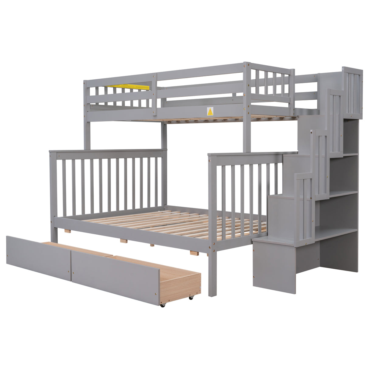 Twin Over Full Bunk Bed with 2 Drawers and Staircases, Convertible into 2 Beds, the Bunk Bed with Staircase and Safety Rails for Kids, Teens, Adults, Grey - Home Elegance USA