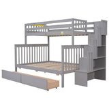 Twin Over Full Bunk Bed with 2 Drawers and Staircases, Convertible into 2 Beds, the Bunk Bed with Staircase and Safety Rails for Kids, Teens, Adults, Grey - Home Elegance USA