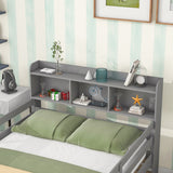 Full Over Full Bunk Beds with Bookcase Headboard, Solid Wood Bed Frame with Safety Rail and Ladder, Kids/Teens Bedroom, Guest Room Furniture, Can Be converted into 2 Beds, Grey - Home Elegance USA