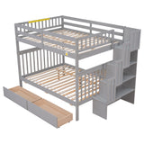 Full Over Full Bunk Bed with 2 Drawers and Staircases, Convertible into 2 Beds, the Bunk Bed with Staircase and Safety Rails for Kids, Teens, Adults, Grey - Home Elegance USA