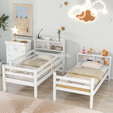 Twin Over Twin Bunk Beds with Bookcase Headboard, Solid Wood Bed Frame with Safety Rail and Ladder, Kids/Teens Bedroom, Guest Room Furniture, Can Be converted into 2 Beds, White - Home Elegance USA