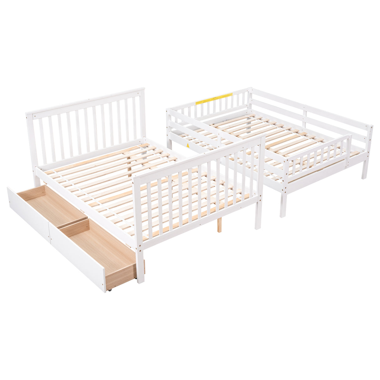 Full Over Full Bunk Bed with 2 Drawers and Staircases, Convertible into 2 Beds, the Bunk Bed with Staircase and Safety Rails for Kids, Teens, Adults, White - Home Elegance USA