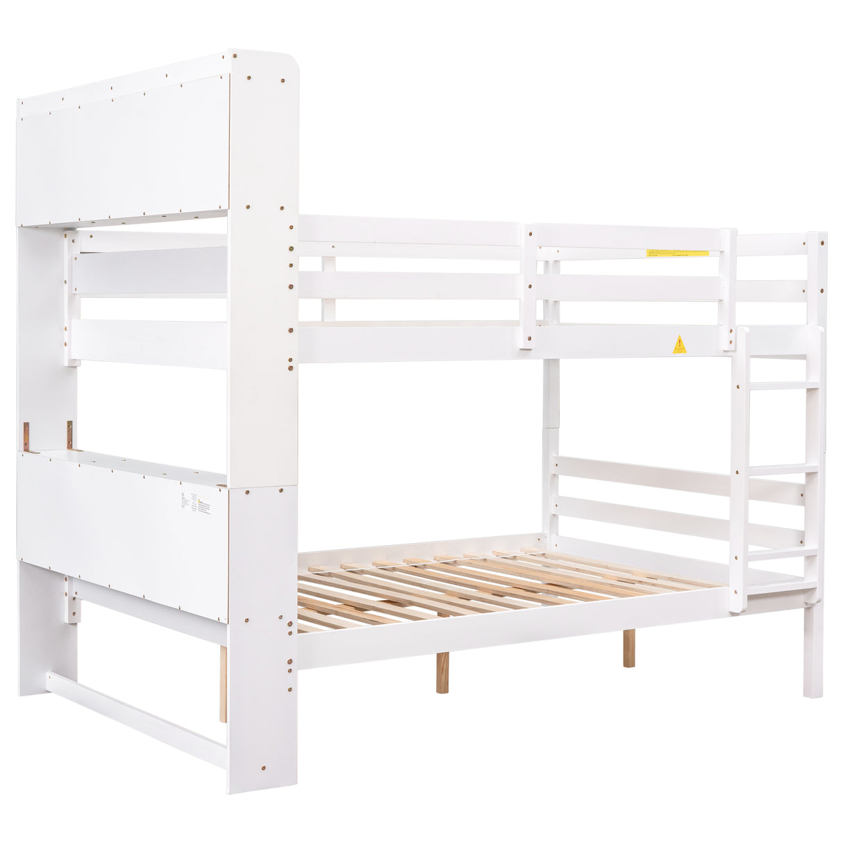 Full Over Full Bunk Beds with Bookcase Headboard, Solid Wood Bed Frame with Safety Rail and Ladder, Kids/Teens Bedroom, Guest Room Furniture, Can Be converted into 2 Beds, White - Home Elegance USA