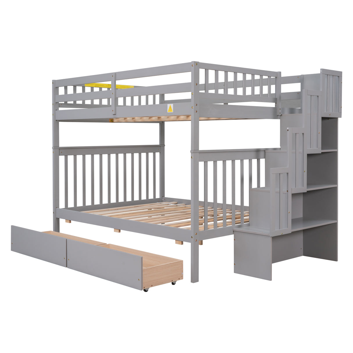 Full Over Full Bunk Bed with 2 Drawers and Staircases, Convertible into 2 Beds, the Bunk Bed with Staircase and Safety Rails for Kids, Teens, Adults, Grey - Home Elegance USA